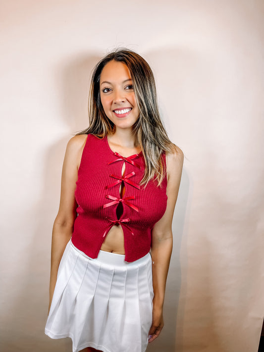 Maroon Bow Sleeveless Top