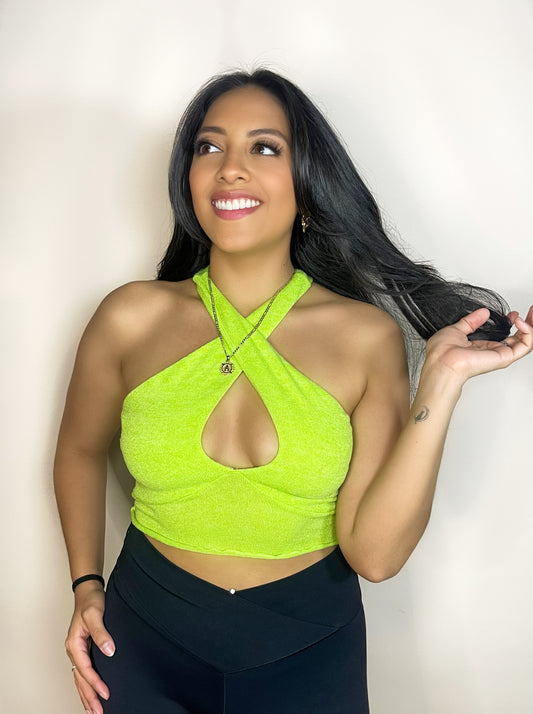 Criss Cross Lime Knit Top