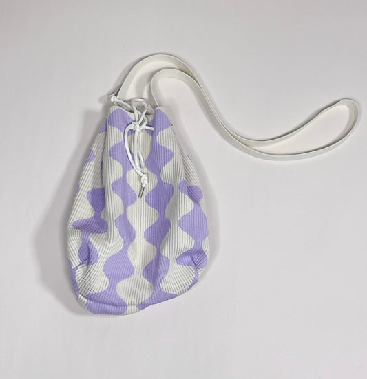 Cream and Purple Drawstring Bucket Bag